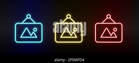 Foto, Galerie, Bild Neon Icon Set. Satz von roten, blauen, gelben Neon-Vektor-Symbol Stock Vektor