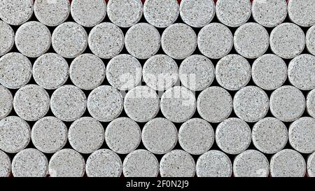 Nahaufnahme von DGL (Süßholzwurzel-Extrakt) Kautabletten als medizinischer Hintergrund. Ernährungskonzept. Nahrungsergänzungsmittel topview Stockfoto