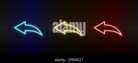 Pfeil, Antwort, Rückgängigmachen von Neon-Symbolen gesetzt. Satz von roten, blauen, gelben Neon-Vektor-Symbol Stock Vektor