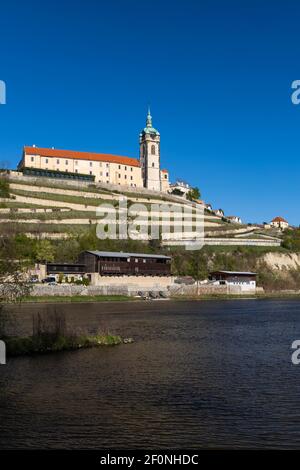 Schloss Melnik über dem Zusammenfluss von Elbe und Moldau, Mittelböhmen, Tschechische Republik Stockfoto