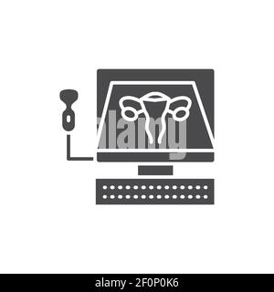 Ultraschall-Diagnose weibliche Fortpflanzungssystem Glyphe schwarzes Symbol. Ärztliche Untersuchung. Registrieren Sie sich für Webseite, mobile App, Schaltfläche, Logo Stock Vektor