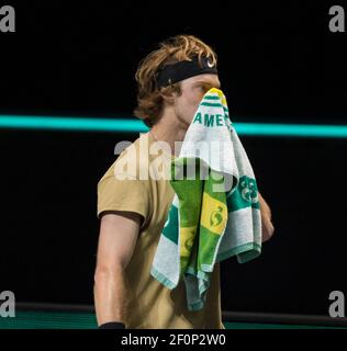 Rotterdam, Niederlande, 7. märz 2021, ABNAMRO World Tennis Tournament, Ahoy, Finale: Andrey Rublev (RUS). Foto: www.tennisimages.com/henkkoster Stockfoto