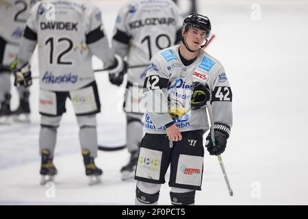 06. März 2021, Hessen, Frankfurt/Main: Tim Zimmermann (Bayreuth Tigers, 42). DEL 2 Eishockeyspiel zwischen den Loewen Frankfurt und den Bayreuther Tigern am 6. März in der Eissporthalle Frankfurt am Main. Foto: Jürgen Kessler/dpa Stockfoto