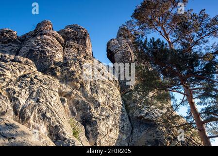 Deutschland, Sachsen-Anhalt, Timmenrode, Hamburger Wappen, Teil der Teufelsmauer im Harz. Stockfoto