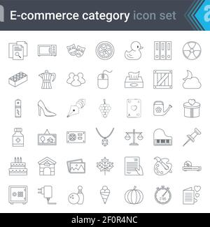 Set von E-Commerce und Online-Shopping Web-Icons in Linie Stil. Mobile Shop, digitales Marketing. Hochwertige Vektorgrafik. Stock Vektor