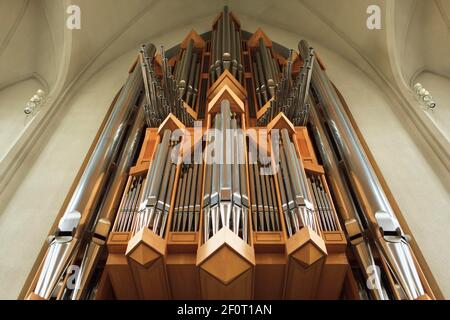 Orgel in Hallgrimskirkja, Hallgrim Church, Reykjavik, Island Stockfoto