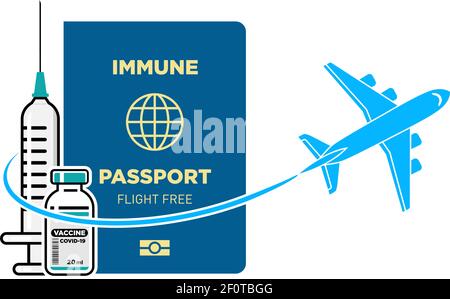 Impfung Immun Pass für den Flug. Sicherheitsreisen nach der Covid-19-Pandemie. Vorteil der Impfung. Vektor auf transparentem Hintergrund Stock Vektor