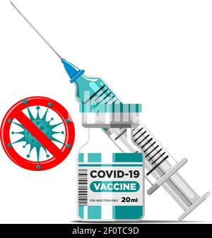 Covid-19 Coronavirus Impfkonzept. Impfstofffläschchen und Spritze mit Nadel. Vektorvorlage auf transparentem Hintergrund Stock Vektor
