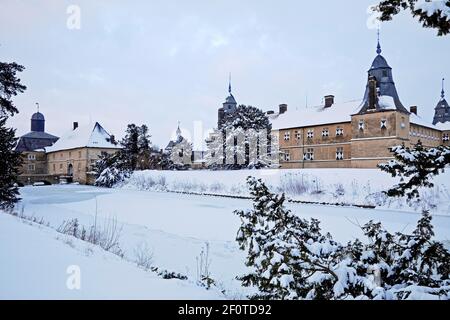 Wasserschloss Westerwinkel im Winter, Ascheberg, Münsterland, Nordrhein-Westfalen, Deutschland Stockfoto