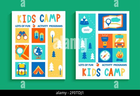 Set Kinder Sommercamp Flyer. Stock Vektor
