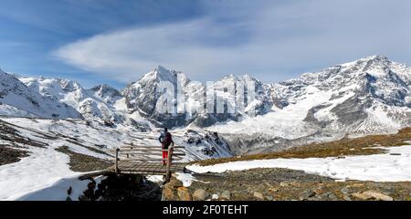 Ortler Gruppe mit Königspitze, Zebru und Ortler, Alpen, Sulden, Vinschgau, Südtirol, Italien Stockfoto