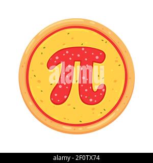 Pizza mit Pepperoni Buchstabe Pi. Einfache Karikatur Zeichnung, Vektor Clip Art Illustration. Stock Vektor