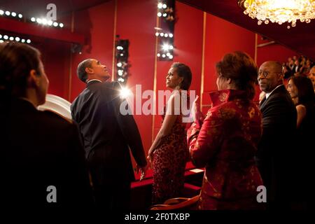 Präsident Barack Obama und First Lady Michelle Obama nehmen an den Kennedy Center Honors im John F. Kennedy Center for the Performing Arts in Washington D.C. Teil. Dez. 5 2010. Stockfoto