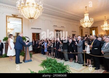 Präsident Donald Trump und First Lady Melania Trump Gastgeber der Empfang Der Historischen Vereinigung Des Weißen Hauses, August 29 2018 Stockfoto