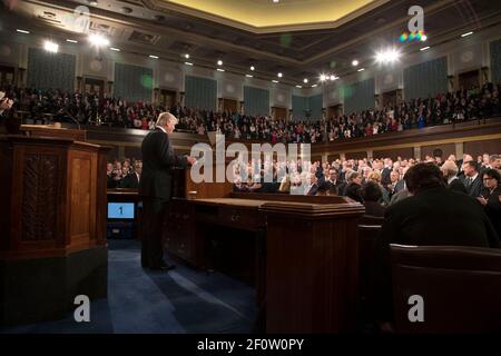 Präsident Donald Trump hält eine Rede vor einer gemeinsamen Kongresssitzung am Dienstag, den 28 2017. Februar im US-Kapitol. Dies ist die erste Rede des Präsidenten vor dem Kongress seiner Präsidentschaft. Stockfoto