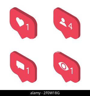 Follower isometrisches Benachrichtigungssymbol für die Anwendung instagram. Web-App-Taste für soziale Medien. Vektorgrafik Symbol . Stock Vektor