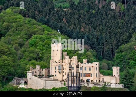 Schloss Stolzenfels, neugotischer Stil, Oberes Mittelrheintal, bei Koblenz, Rheinland-Pfalz, Deutschland Stockfoto