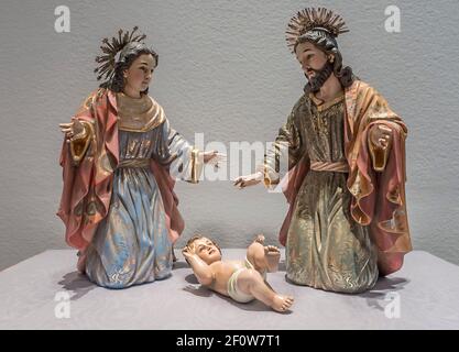 Jesus, Maria und Joseph Geburt Figuren Stockfoto