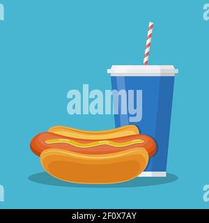 tasse mit Soda und Hotdog Stock Vektor