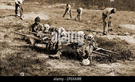 Afroamerikaner sammeln Knochen von Soldaten, die in der Schlacht getötet wurden Grant's Wilderness Campaign, Cold Harbour, VA. Mai-Juni 1864. Stockfoto