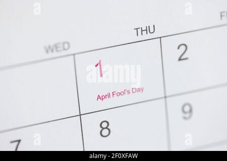April Fools' Day ist im Kalender markiert Stockfoto