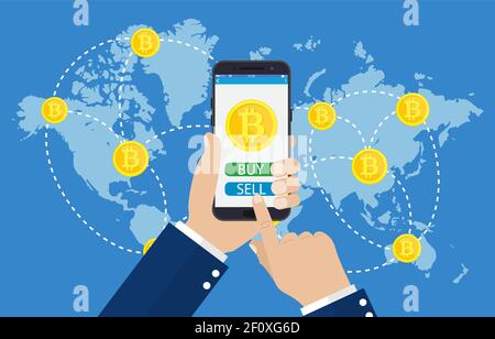 Mobiles Bitcoin-Geschäft. Stock Vektor