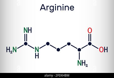 Arginin, L-Arginin, Arg, R essentielle Aminosäuremolekül, wird es in der Biosynthese von Proteinen verwendet. Chemische Formel des Skeletts. Vektorgrafik Stock Vektor