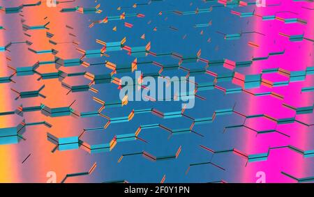 Regenbogen farbig eloxiert Metall geometrischen Strukturen Hintergrund 3D Rendering Stockfoto