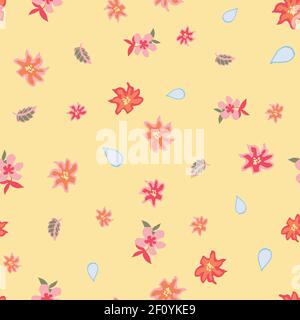 Blumen und Wassertropfen nahtlose Vektor-Muster Stock Vektor