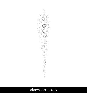 Strömende Sauerstoffblasen. Kohlendioxid-Effekt in kohlensäurehaltigen Getränken wie Mineralwasser, Limonade, Champagner, Bier und anderen kohlensäurehaltigen Getränken. Vektor realistische Illustration. Stock Vektor