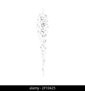 Strömende Sauerstoffblasen. Kohlendioxid-Effekt in kohlensäurehaltigen Getränken wie Mineralwasser, Limonade, Champagner, Bier und anderen kohlensäurehaltigen Getränken. Vektor realistische Illustration. Stock Vektor