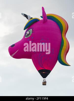 Canberra, ACT, Australien, 08. März 2021. Allycorn. Allycorn ist die Kreation der Brüder Todd und Scott Monahan und wurde von Scotts Tochter Jade's Liebe zu Einhörnern inspiriert. Das Canberra Balloon Spectacular, früher bekannt als Canberra Balloon Festival, ist ein jährliches Heißluftballonfestival, das auf den Rasenflächen des alten Parliament House in Canberra, Australien, stattfindet. Quelle: Darren Weinert/Alamy Live News Stockfoto