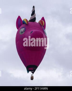 Canberra, ACT, Australien, 08. März 2021. Allycorn. Allycorn ist die Kreation der Brüder Todd und Scott Monahan und wurde von Scotts Tochter Jade's Liebe zu Einhörnern inspiriert. Das Canberra Balloon Spectacular, früher bekannt als Canberra Balloon Festival, ist ein jährliches Heißluftballonfestival, das auf den Rasenflächen des alten Parliament House in Canberra, Australien, stattfindet. Quelle: Darren Weinert/Alamy Live News Stockfoto