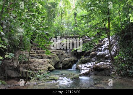 Wasserfälle im Wald in der Nähe der archäologischen Stätte von Palenque, Mexiko Stockfoto