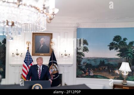 Präsident Donald Trump hält am Mittwoch, den 9 2020. September, Bemerkungen zu gerichtlichen Ernennungen im Diplomatischen Empfangsraum des Weißen Hauses. Stockfoto