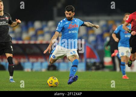 Neapel, Italien. März 2021, 07th. Elseid Hysaj Spieler von Neapel, während der italienischen Serie EIN Spiel zwischen Neapel gegen Bologna, Endergebnis 3-1, Spiel im Diego Armando Maradona Stadion gespielt. Italien, 07. März 2021. (Foto von Vincenzo Izzo/Sipa USA) Quelle: SIPA USA/Alamy Live News Stockfoto