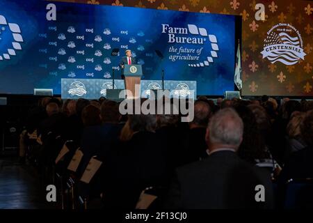 Präsident Donald Trump liefert Bemerkungen während der American Farm Bureau Federationâ €™s 100th Annual Convention Montag, den 14 2019. Januar im New Orleans Ernest N. Morial Convention Center in New Orleans Louisiana. Stockfoto