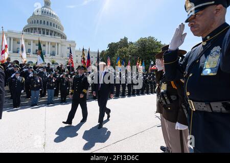 Präsident Donald Trump nimmt an der 38th jährlichen National Peace Officersâ €™ Memorial Service Mittwoch, 15 2019. Mai im US-Capitol in Washington D.C. Stockfoto