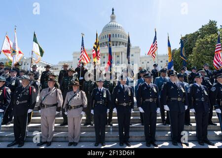 Präsident Donald Trump nimmt an der 38th jährlichen National Peace Officersâ €™ Memorial Service Mittwoch, 15 2019. Mai im US-Capitol in Washington D.C. Stockfoto