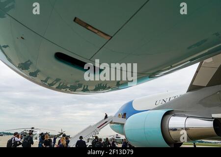 Präsident Donald Trump landet bei seiner Rückkehr aus New York City am Freitag, dem 17 2019. Mai, auf der gemeinsamen Basis Andrews MD. Stockfoto