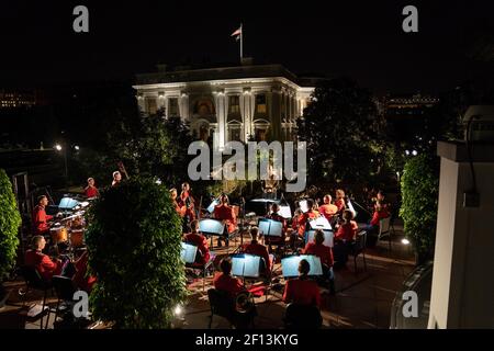 Der Präsident der eigenen United States Marine Chamber Orchestra führt auf dem West Wing Freitag Abend September 20 2019 während des State Dinner für Australiaâ €™s Premierminister Scott Morrison im Weißen Haus. Stockfoto