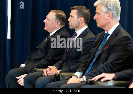 Präsident Donald Trump nimmt an einem bilateralen Treffen mit El Salvador Präsident Nayib Bukele Mittwoch, 25 2019. September, im InterContinental New York Barclay in New York City Teil. Stockfoto
