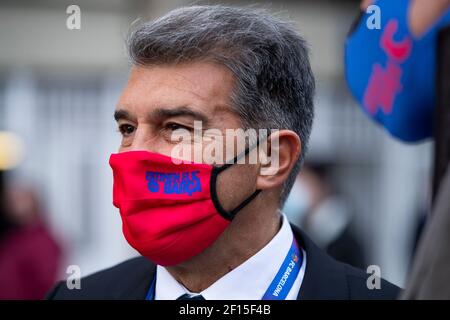 Barcelona, Spanien. März 2020, 7th. Joan Laporta reagiert auf die Wahllokale des FC Barcelona bei der Wahl in Barcelona, Spanien, am 7. März 2020. Joan Laporta wurde am frühen Sonntagmorgen zum Präsidenten des FC Barcelona gewählt. Quelle: FC Barcelona/Xinhua/Alamy Live News Stockfoto