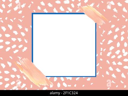 Blauer Rahmen mit Kopierraum auf weiß und pink bemalt Hintergrund Stockfoto