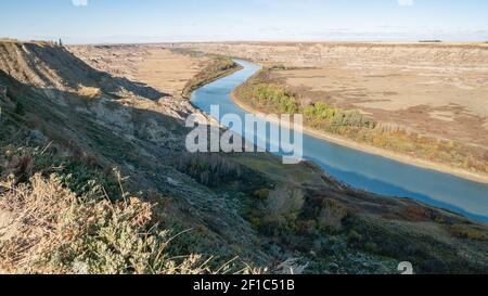 Kanadische Badlands wüstenähnliche Landschaft, aufgenommen in Drumheller, Alberta, Kanada Stockfoto