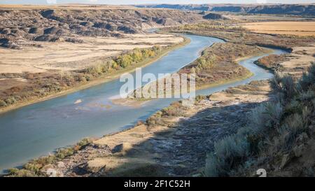 Kanadische Badlands wüstenähnliche Landschaft, aufgenommen in Drumheller, Alberta, Kanada Stockfoto