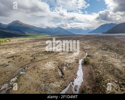 luftaufnahme im Gletschertal im Arthur´'s Pass National Park, Neuseeland Stockfoto