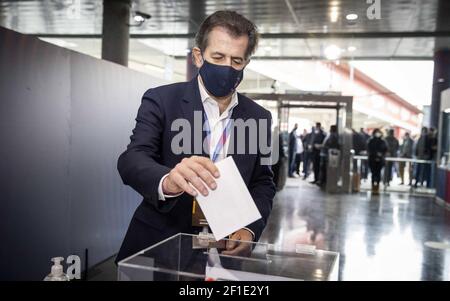 Barcelona, Spanien. März 2021, 07th. Mitglieder, Spieler und Manager des FC Barcelona kommen, um bei den Präsidentschaftswahlen des FC Barcelona im Camp Nou Stadion in Barcelona am 7. März 2021 im Bild abzustimmen: Toni Freixa Socios, Jugadores y directivos del FC Barcelona acuden a votar en las elecciones presidenciales del FC Barcelona al Estadio Camp Nou en Barcelona el 7 de Marzo de 2021 en la foto: Toni Freixa POOL/FC Barcelona/Cordon Pressebilder sind nur für redaktionelle Verwendung bestimmt. Nur für den freien Vertrieb, NICHT ZUM VERKAUF. Pflichtschein: © FC Barcelona Kredit: CORDON PRESS/Alamy Live News Stockfoto