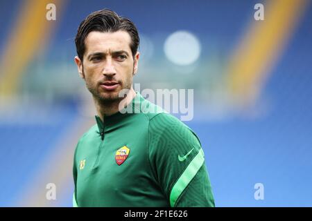 Antonio Mirante Torwart der Roma reagiert während der italienischen Meisterschaft Serie EIN Fußballspiel zwischen AS Roma und Genua FC am 7. März 2021 im Stadio Olimpico in Rom, Italien - Foto Federico Proietti / DPPI Stockfoto