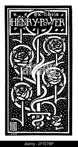 1899 Jugendstil-Bücherregal mit Rosenmotiv für Henry Power entworfen von dem schottischen Künstler, Typografen, Holzstecher und Drucker James Guthrie